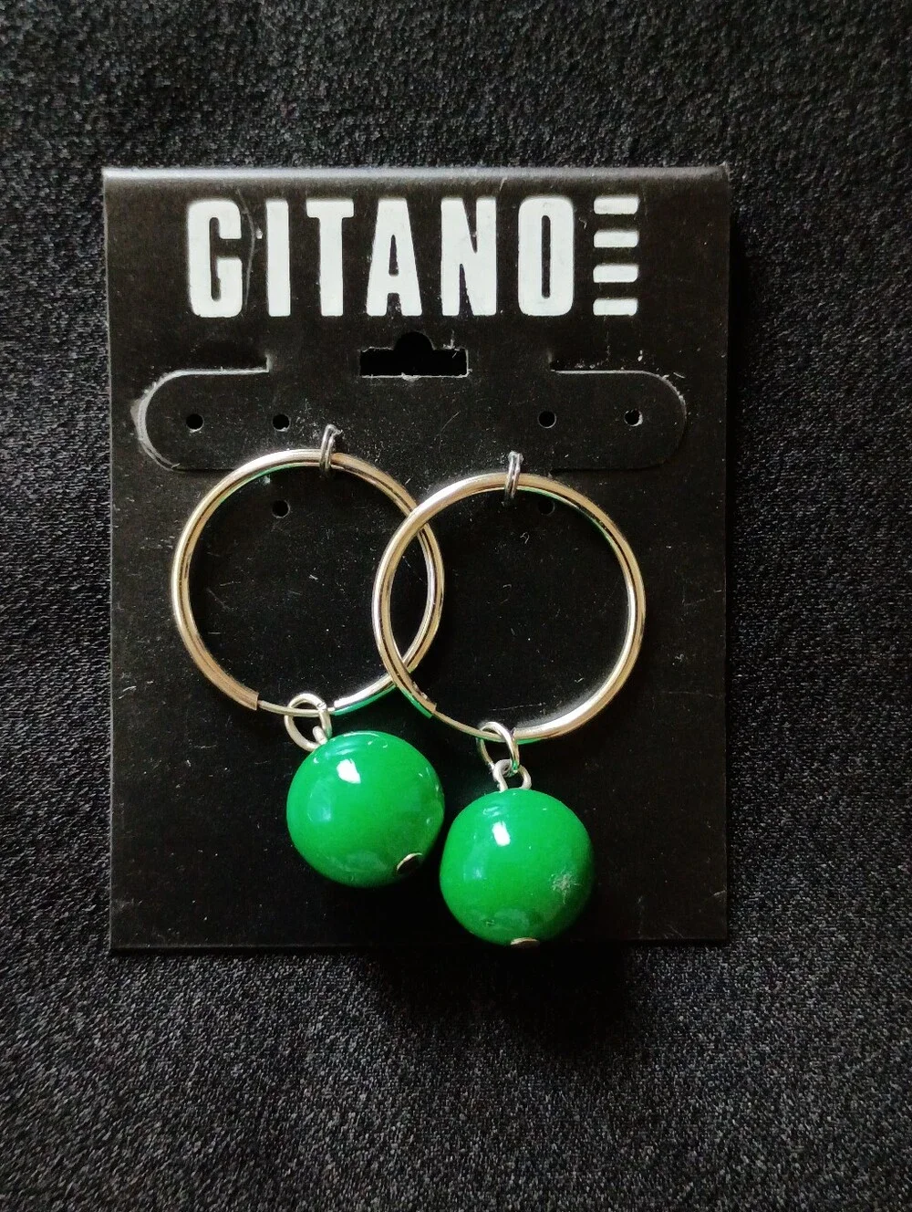 green beaded hoop earrings silver tone bright green Charm Hoops fashion jewelry